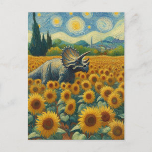 Postal Triceratops en el campo de los girasoles Van Gogh