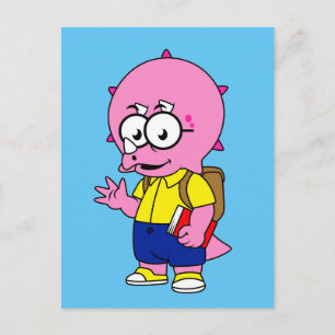 Postal Triceratops Friki Con Mochila Y Libro De Texto.