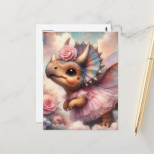Postal Triceratops lindo en un vestido rosa