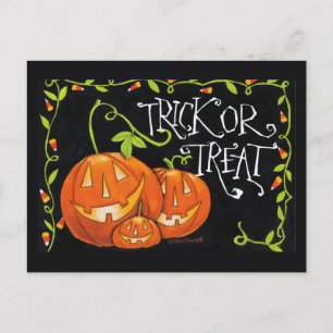 Postal Trick de Halloween o calabaza de árboles y maíz du