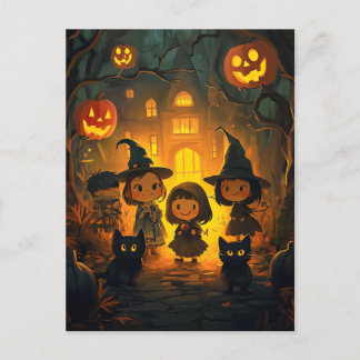 Postal Trick o trato de niños de Halloween retro lindo