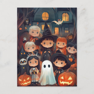 Postal Trick o trato de niños de Halloween retro lindo