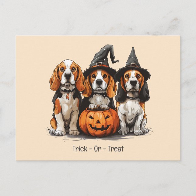 Postal Trick O Treat Halloween Beagle Dogs (Anverso)
