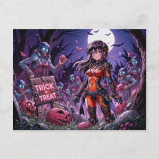 Postal Trick o Treat Halloween Zombis con el cerebro