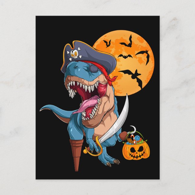Postal Trick pirata T-Rex trata dinosaurio de Halloween (Anverso)