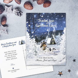 Postal Tricolor Collie & Lambs in Snowy Night - Holiday  