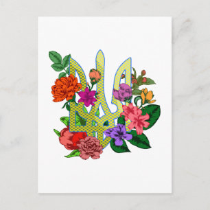 Postal tridente tryzub de la heráldica ucraniana con flor