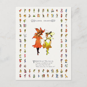 Postal Trillium y Tiger-Lily, Whimsical Flower Book Art