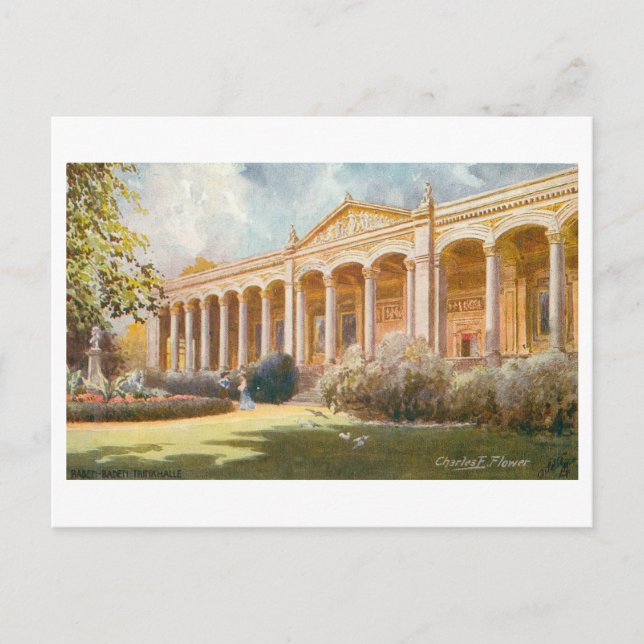 Postal Trinkhalle vintage en Baden-Baden, Alemania (Anverso)