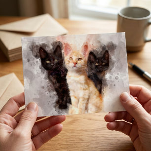 Postal Trío de acuarelas de adorables gatitos negros y na