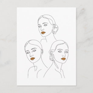 Postal Trío de Arte de Línea Femenina Elegante, Minimalis
