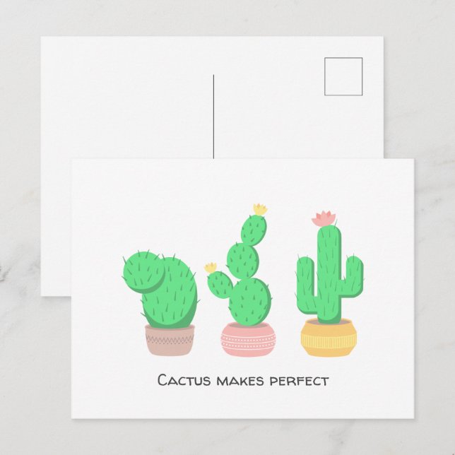 Postal Trío de Cactus Boho Moderno Desierto Texto Persona (Anverso / Reverso)