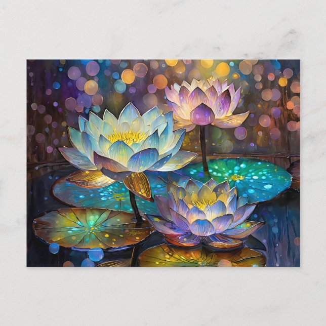 Postal Trío de flores de loto brillantes (Anverso)