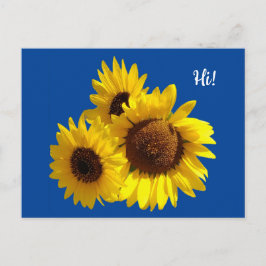 Postal Trío de girasoles recortados Foto en azul