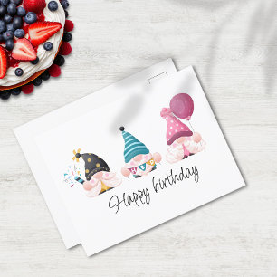 Postal Trío de Gnomos Mínimos de Feliz Cumpleaños