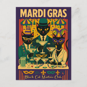 Postal Trio del Club Martini del Gato Negro de Mardi Gras