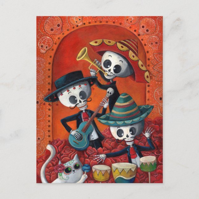 Postal Trío Mariachi de Los Muertos Skeleton (Anverso)
