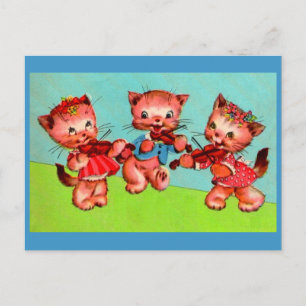 Postal trío violinista kitten