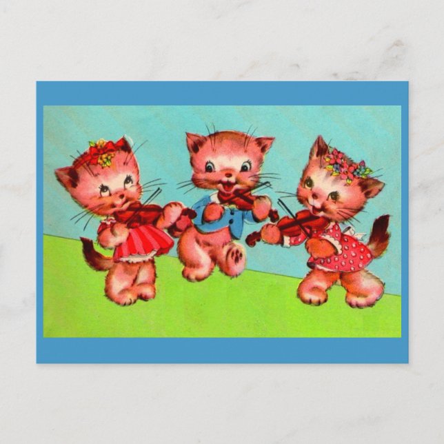 Postal trío violinista kitten (Anverso)