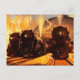 Postal Triple Locomotora En La Estación POSTCARD