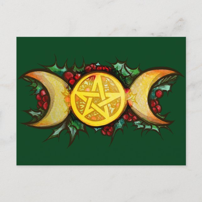 Postal Triple luna Holly Yule Art (Anverso)