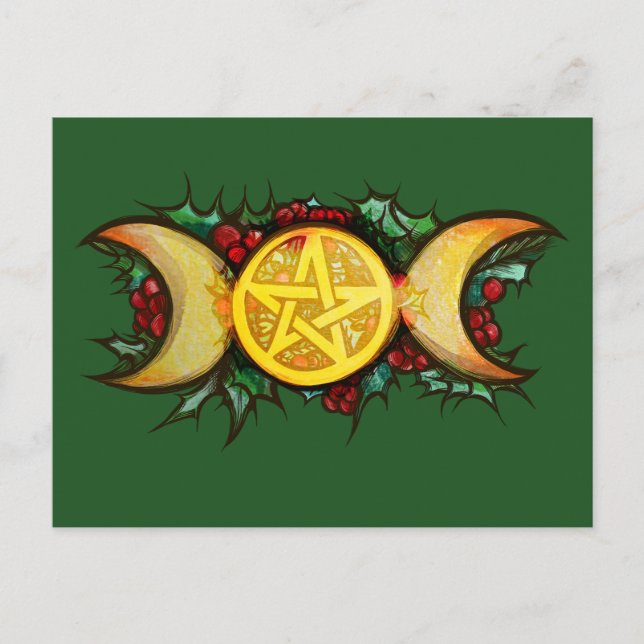 Postal Triple luna Holly Yule Art (Anverso)