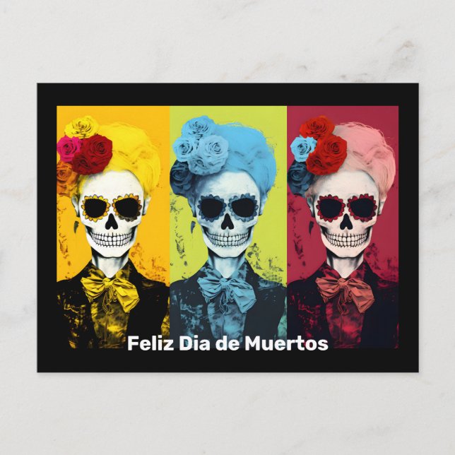 Postal Tríptico del Día de Muertos Calavera Catrina (Anverso)