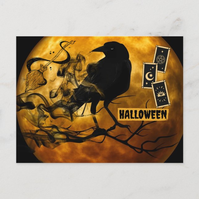 Postal Triste cuervo negro, Tarot Cards Halloween Luna ll (Anverso)