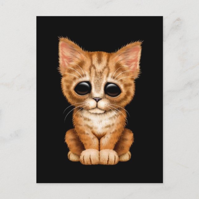 Postal Triste Naranja lindo Tabby Gato gatito negro (Anverso)