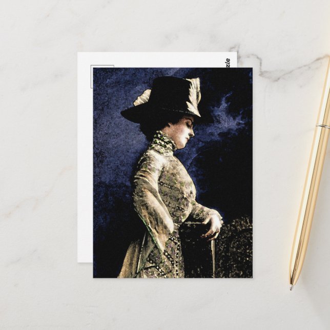 Postal Triste victoriana con Gorra de plumas (Anverso/Reverso In Situ)