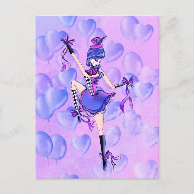 Postal Trixie la payasa personalizada - globos azules (Anverso)