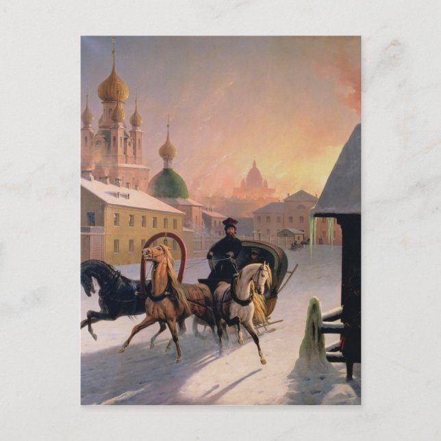 Postal Troika en las calles de San Petersburgo, años 1850 (Anverso)