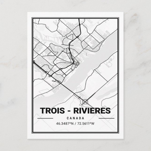 Postal Trois Rivieres Quebec Canadá Mapa de ciudades de v (Anverso)