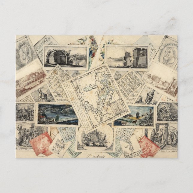 Postal Trompe l'oeil de un mapa de Italia | P. Verburght (Anverso)