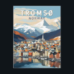 Postal Tromso Noruega Viaje Arte Vintage<br><div class="desc">Diseño de viaje vectorial retro Tromso. Tromsø es una ciudad del municipio de Tromsø,  en el condado de Troms,  Noruega.</div>