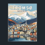 Postal Tromso Noruega Viaje Arte Vintage<br><div class="desc">Diseño de viaje vectorial retro Tromso. Tromsø es una ciudad del municipio de Tromsø,  en el condado de Troms,  Noruega.</div>
