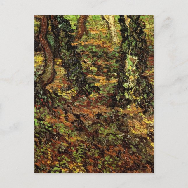Postal Troncos de árboles con hiedra de Vincent van Gogh (Anverso)