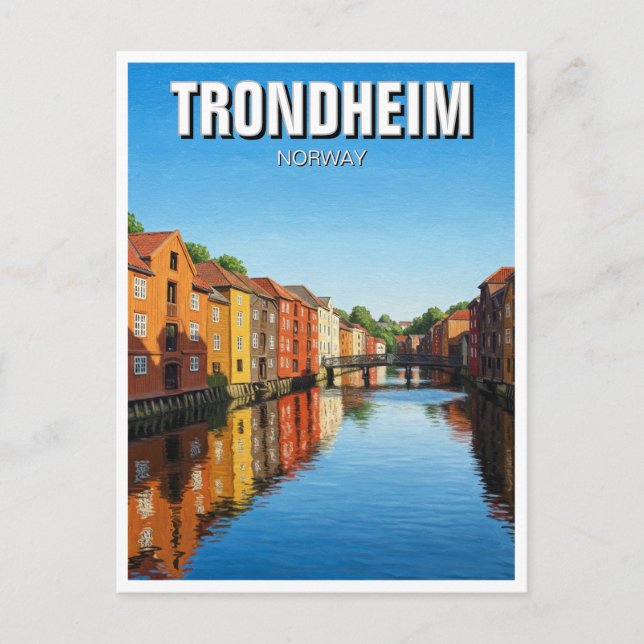 Postal Trondheim Bakklandet Noruega Viaje (Anverso)