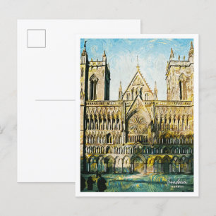 Postal Trondheim Noruega Hermosa ciudad de pintura al óle