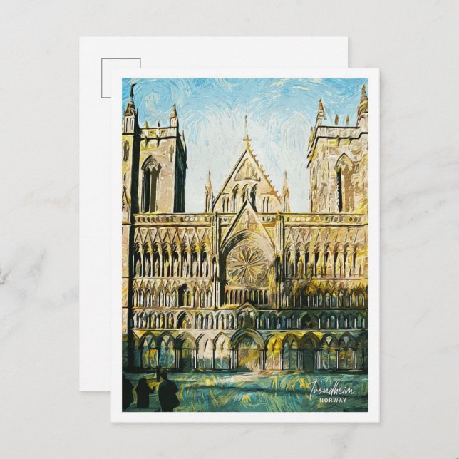 Postal Trondheim Noruega Hermosa ciudad de pintura al óle (Anverso / Reverso)