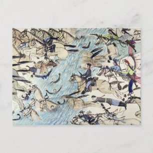 Postal Tropas cruzadas por el río (tinta sobre perilla)