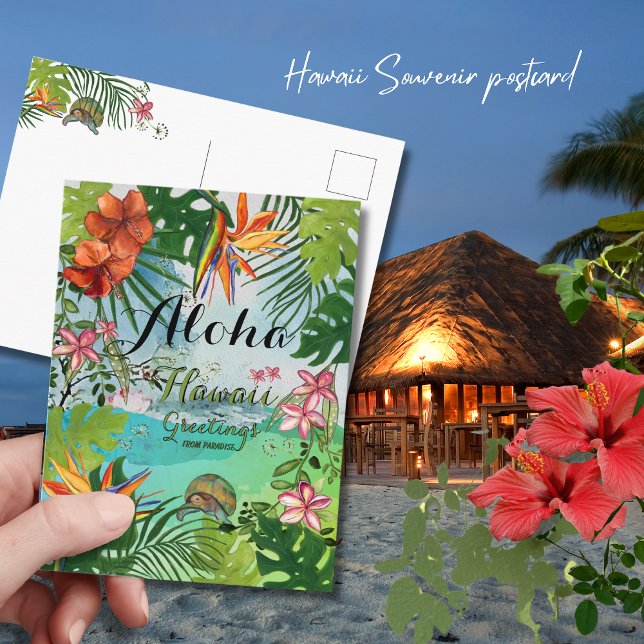 Postal Tropical Aloha Hawaiian Watercolor Hand Painted (Tropical Aloha Hawaiian Watercolor Hand Painted Postcard)