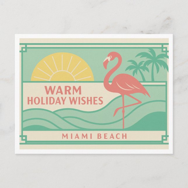 Postal Tropical Art Deco Flamingo Holiday Postcard (Anverso)