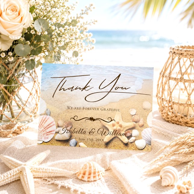 Postal Tropical Beach Wedding Starfish Gracias (Subido por el creador)