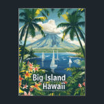 Postal Tropical Big Island Hawaii Vintage<br><div class="desc">Un impresionante retrato vintage de la Gran Isla de Hawaii, mostrando sus diversos paisajes y maravillas naturales. El diseño presenta paisajes volcánicos con exuberantes selvas tropicales, cascadas y playas de arena negra, todo ello con el telón de fondo de los majestuosos volcanes Mauna Kea y Mauna Loa. La obra de...</div>