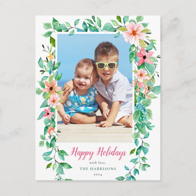 Postal Tropical Happy Holidays 1-Photo Floral (Anverso)