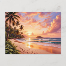 Postal Tropical Island Paradise & Sunset Vibrant Rainbow