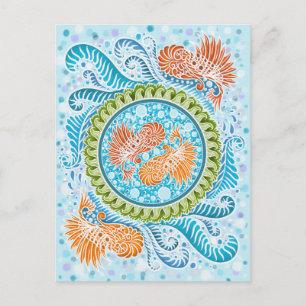 Postal Tropical Koi Mandala   Vibrante Ocean Zen Art