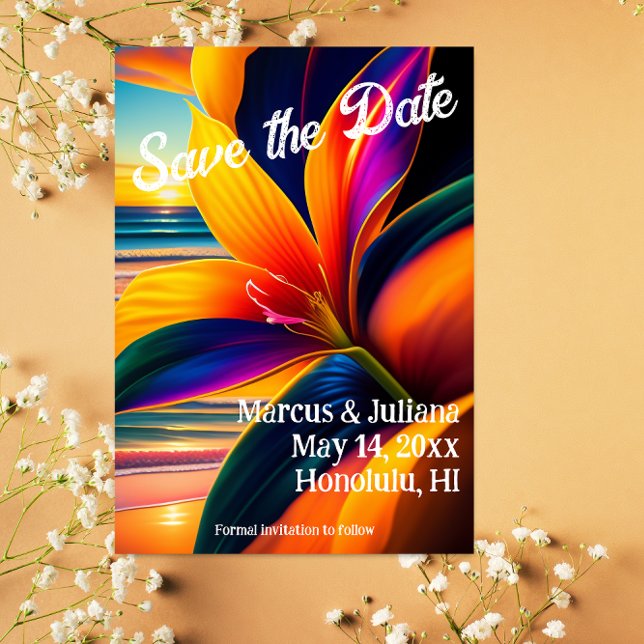 Postal Tropical Paradise Flowers Save the Date (Subido por el creador)