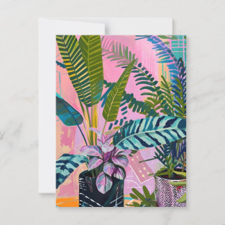 Postal Tropical pink flamingos set against lush green